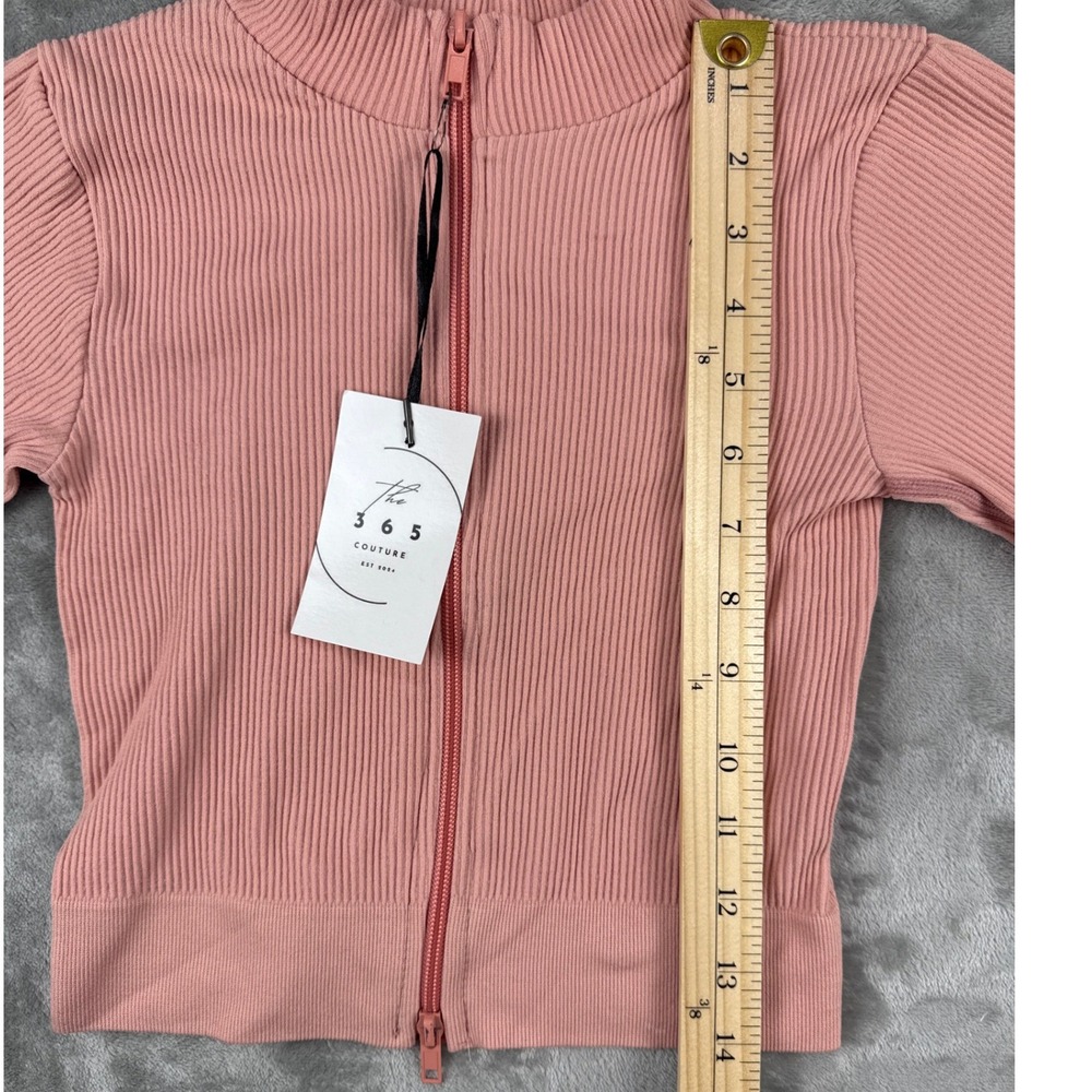 The 365 Couture Womens Ribbed Seamless‎ Zip Up Crop Top Pink S/M NEW - Picture 5 of 7